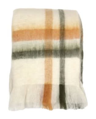 Ashland Plaid Throw, 50x60 in, Orange/Green/Cream