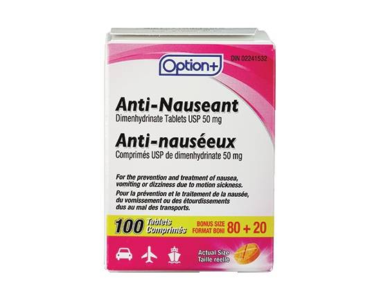 Option+ 50Mg Anti Nauseant Nauseeux Tablets (100 ct)