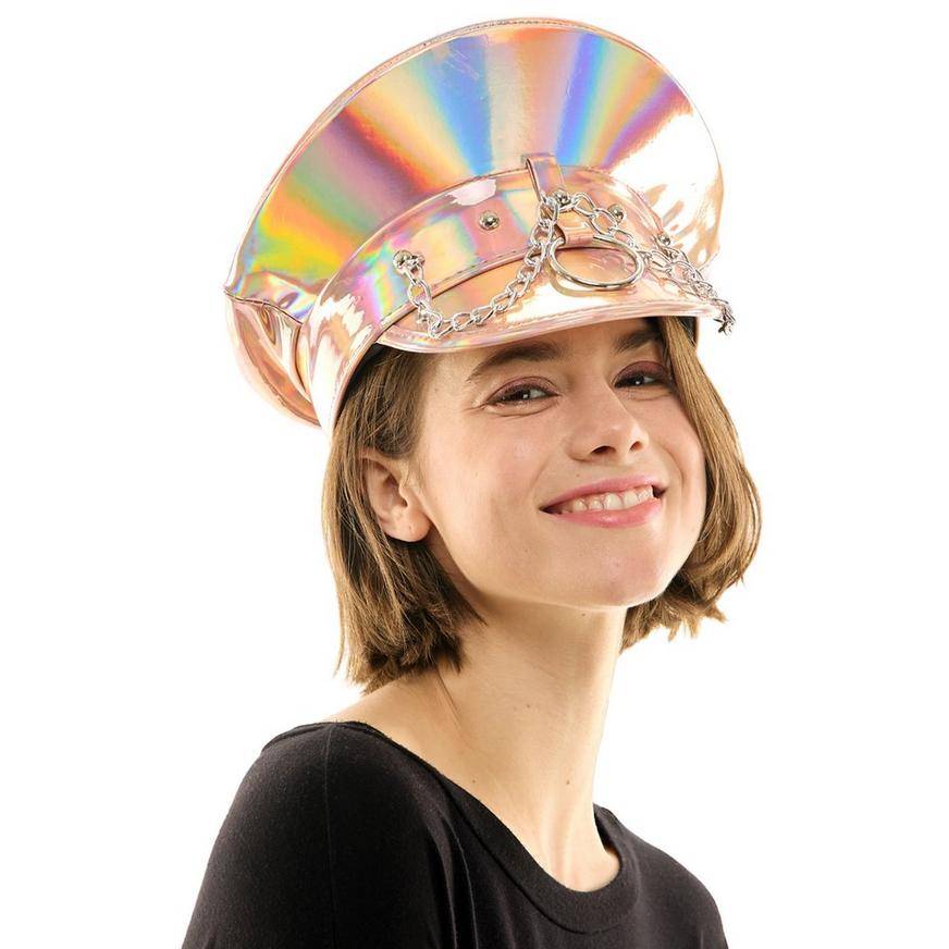 Iridescent Pink Leather Festival Hat