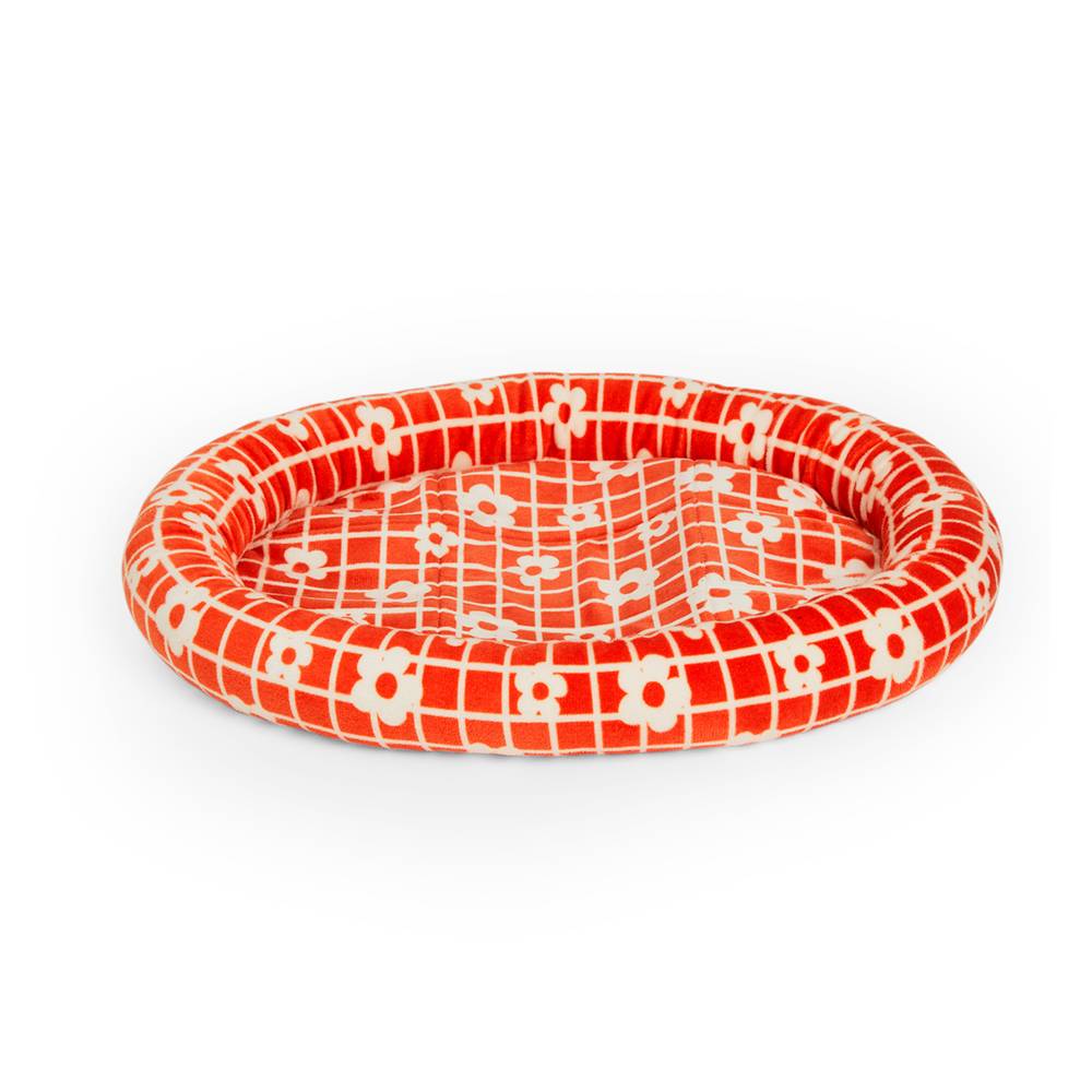 Everyyay cama circular con bordes diseño flores para gato (ch/rojo)