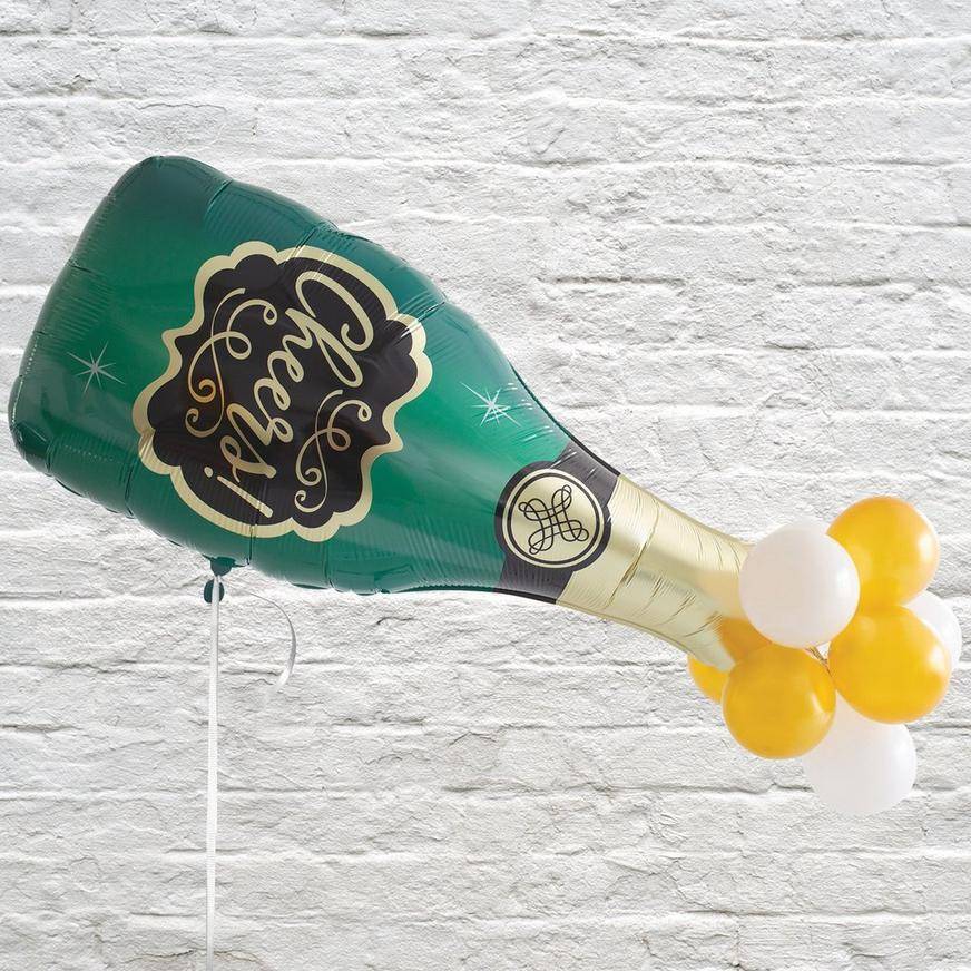 Uninflated Cheers Champagne Bottle Foil Balloon, 16in x 47.5in, with Latex Balloons