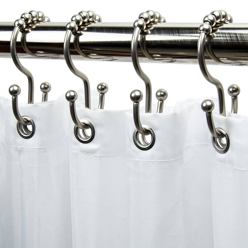 allen + roth Brushed Nickel Stainless Steel Double Shower Curtain Hooks (12-Pack) | SHLSNH05SN