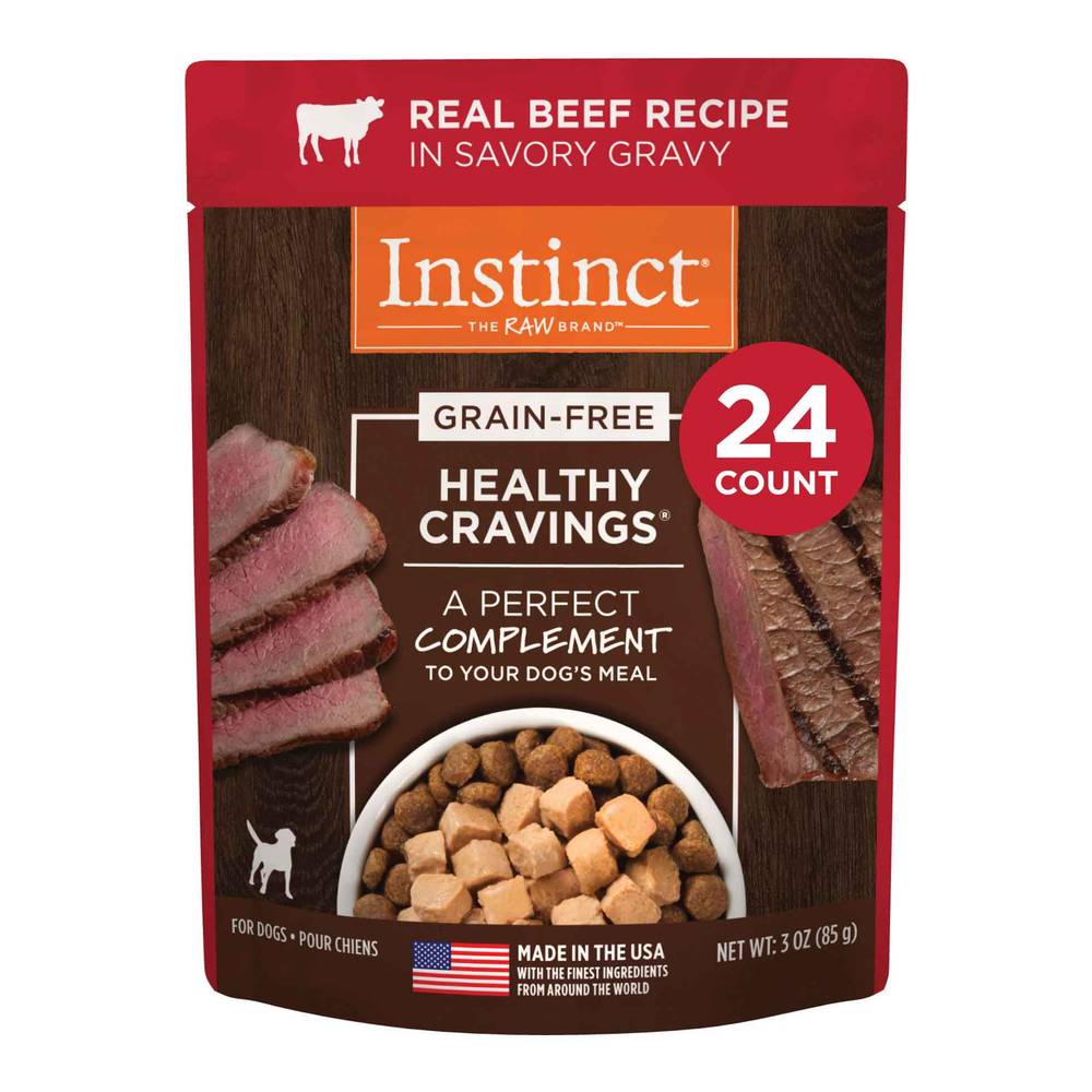 Instinct Healthy Cravings Grain-Free Cuts & Gravy Real Salmon Recipe in Savory Gravy Wet Dog Food Topper, 3 Ounce Pouch