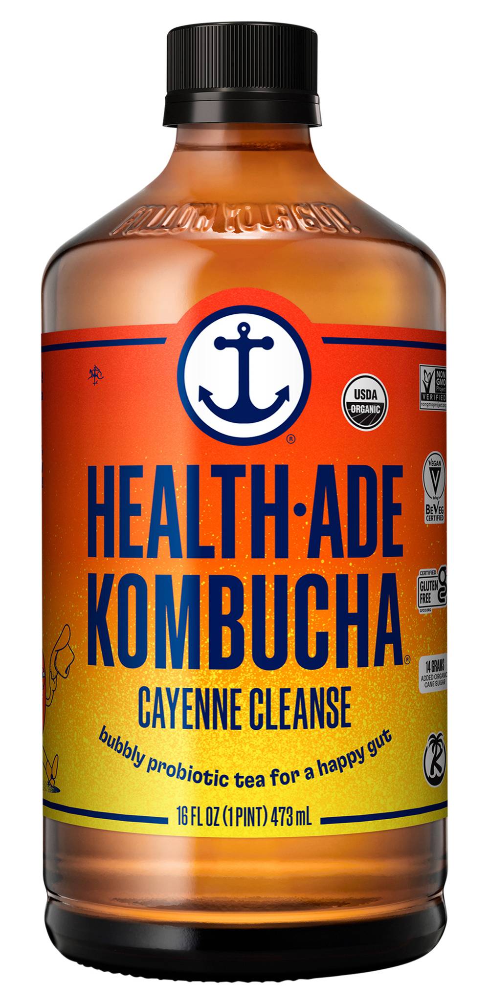 Health-Ade Kombucha Bubbly Probiotic Tea, Cayenne Cleanse (16 fl oz)