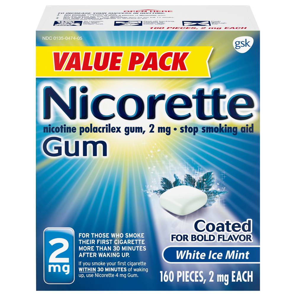 Nicorette Nicotine Polacrilex White Ice Mint Stop Smoking Aid 2 mg