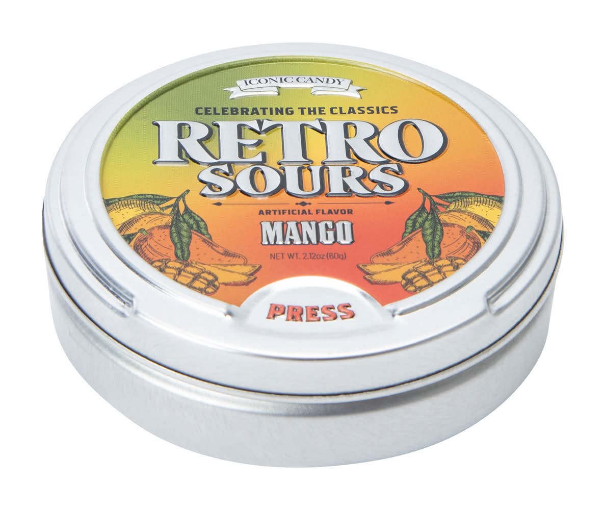Iconic Candy Retro Sours Hard Candy Tin, Mango (2.12 oz)
