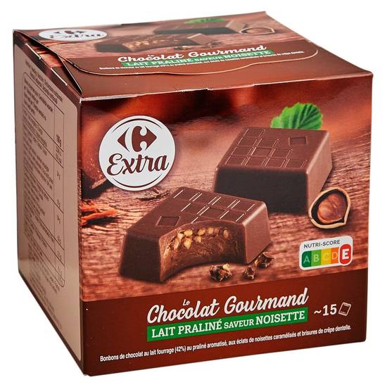 Carrefour Extra - Le chocolat gourmand au lait praliné saveur noisette (15 pièces)