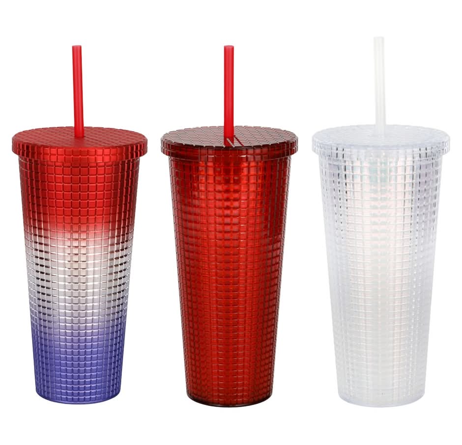 Tiles-Themed Tumbler With Straw, Assorted Colors, 1-ct.
