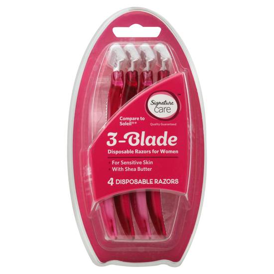 Signature Care 3 Blade Disposable Pink Razors (4 razors)