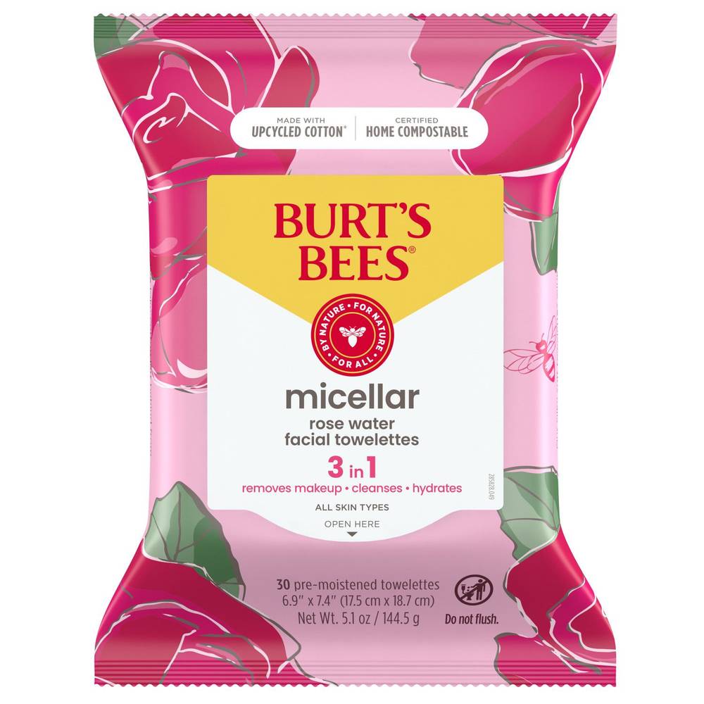 Burt'S Bees Micellar Cleansing Towelettes With Rose Water, 30Ct