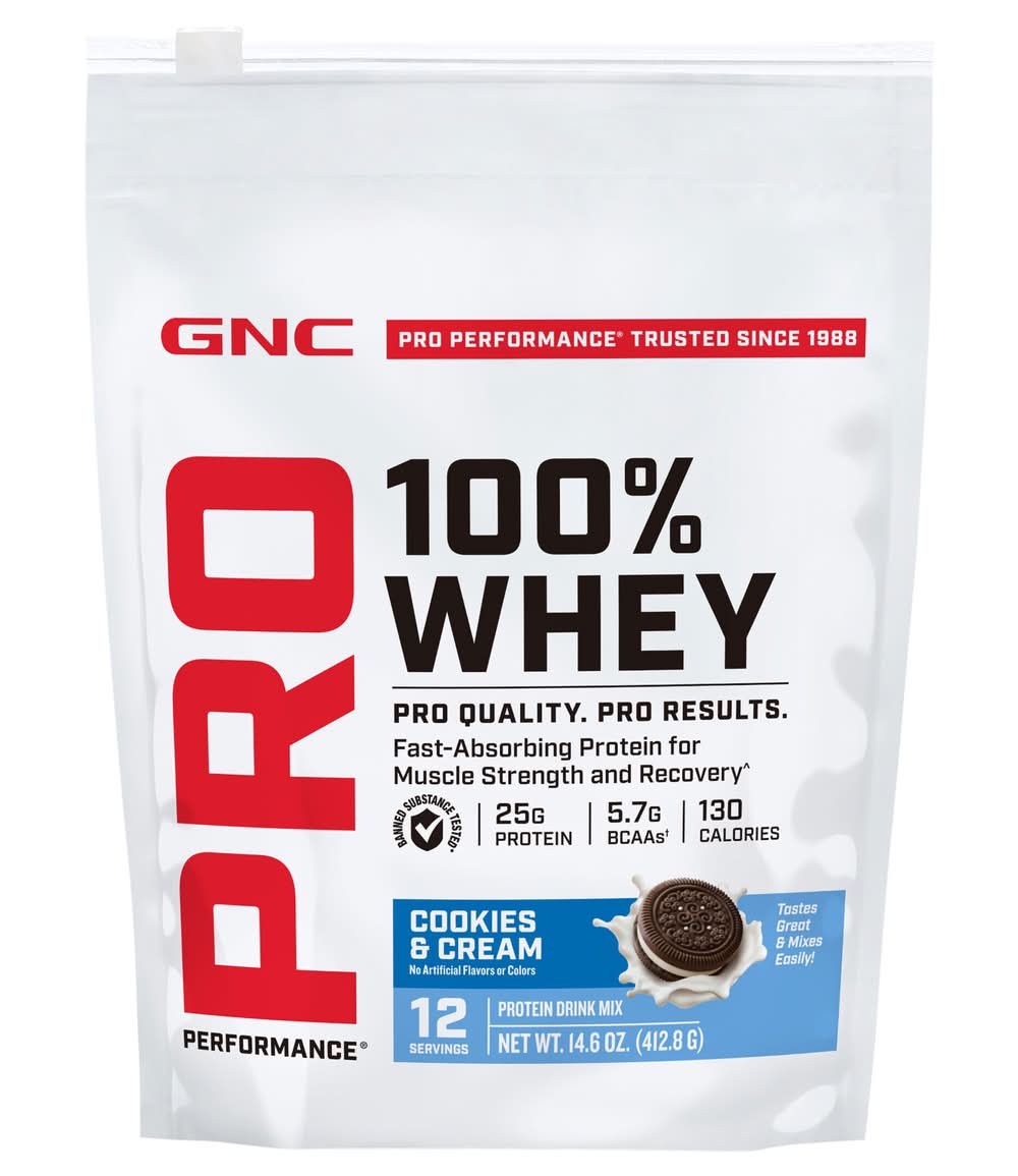 GNC Pro Performance 100% Whey Protein Drink Mix, Cookies & Cream (14.6 oz, 12 ct)