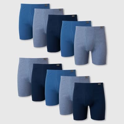 Hanes Comfortsoft Waistband Moisture-Wicking Cotton Boxer Briefs, Men, XL, Blue (10 ct)
