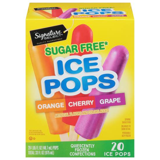 Signature Select Sugar Free Orange, Cherry, Grape Ice Pops (20ct)
