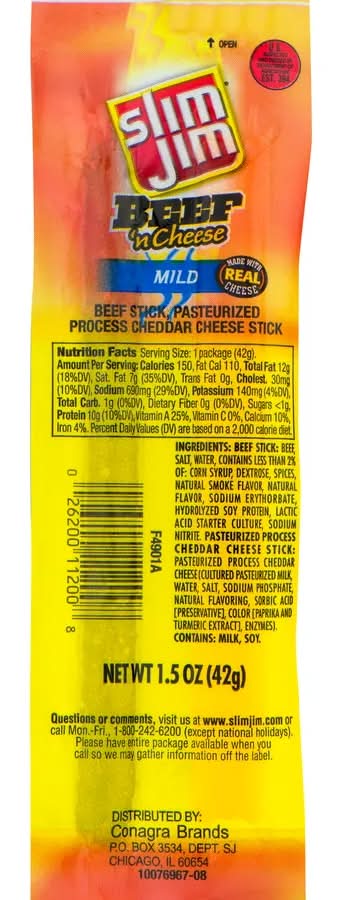 Slim Jim Mild Beef 'N Cheese Sticks