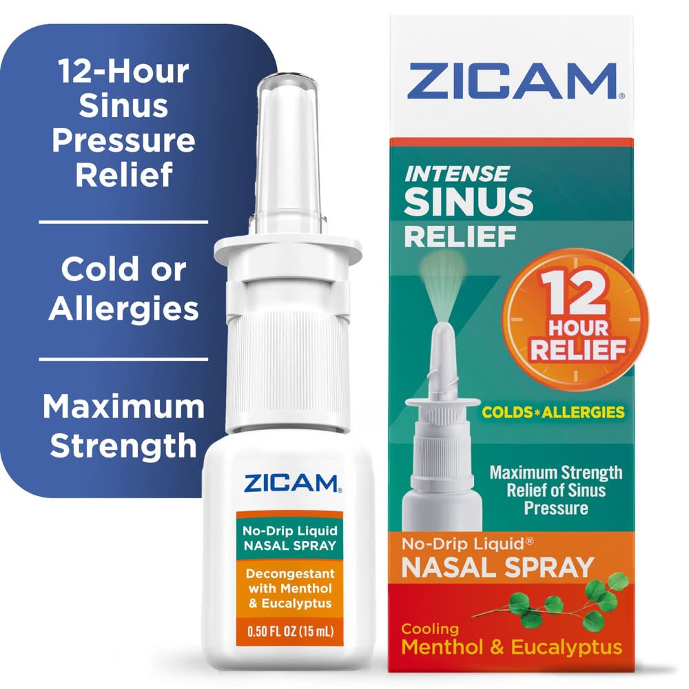 Zicam Maximum Strength No-Drip Liquid Nasal Spray, Cooling Menthol-Eucalyptus (0.5 fl oz)