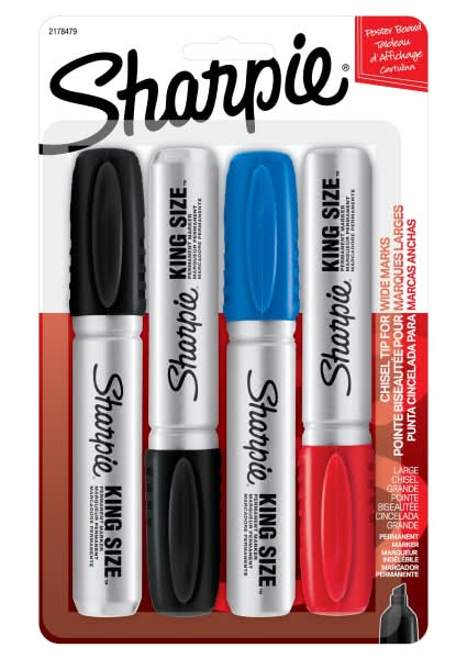 Sharpie® King-Size™ Permanent Markers, Assorted Colors, Pack Of 4