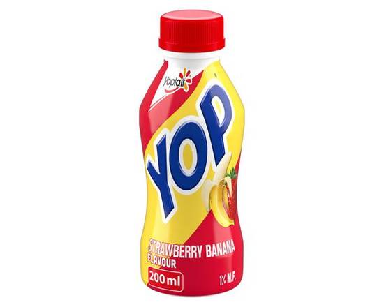 Yoplait · Yop By Yoplait Saveur De Fraise Banane 1% M.G. Yogourt À Boire - Yop drinkable yogurt strawberry banana flavour 1% (200 mL)