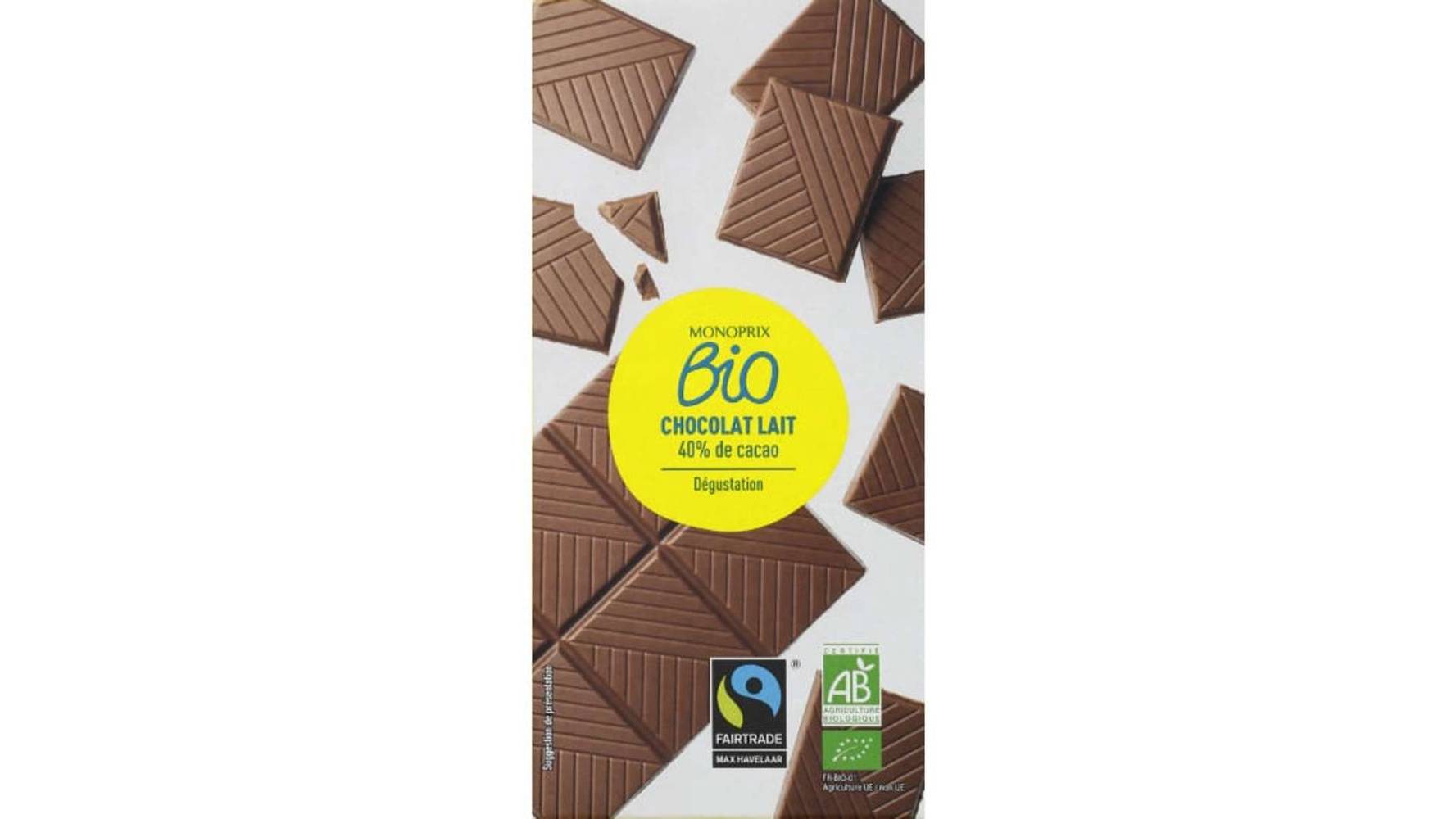 Monoprix Bio Chocolat au lait dégustation 40% cacao, bio La tablette de 100g