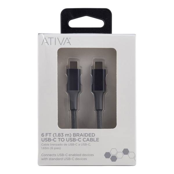 Ativa Usb Type C Premium Braided Charging Cable (72 inch/gray)