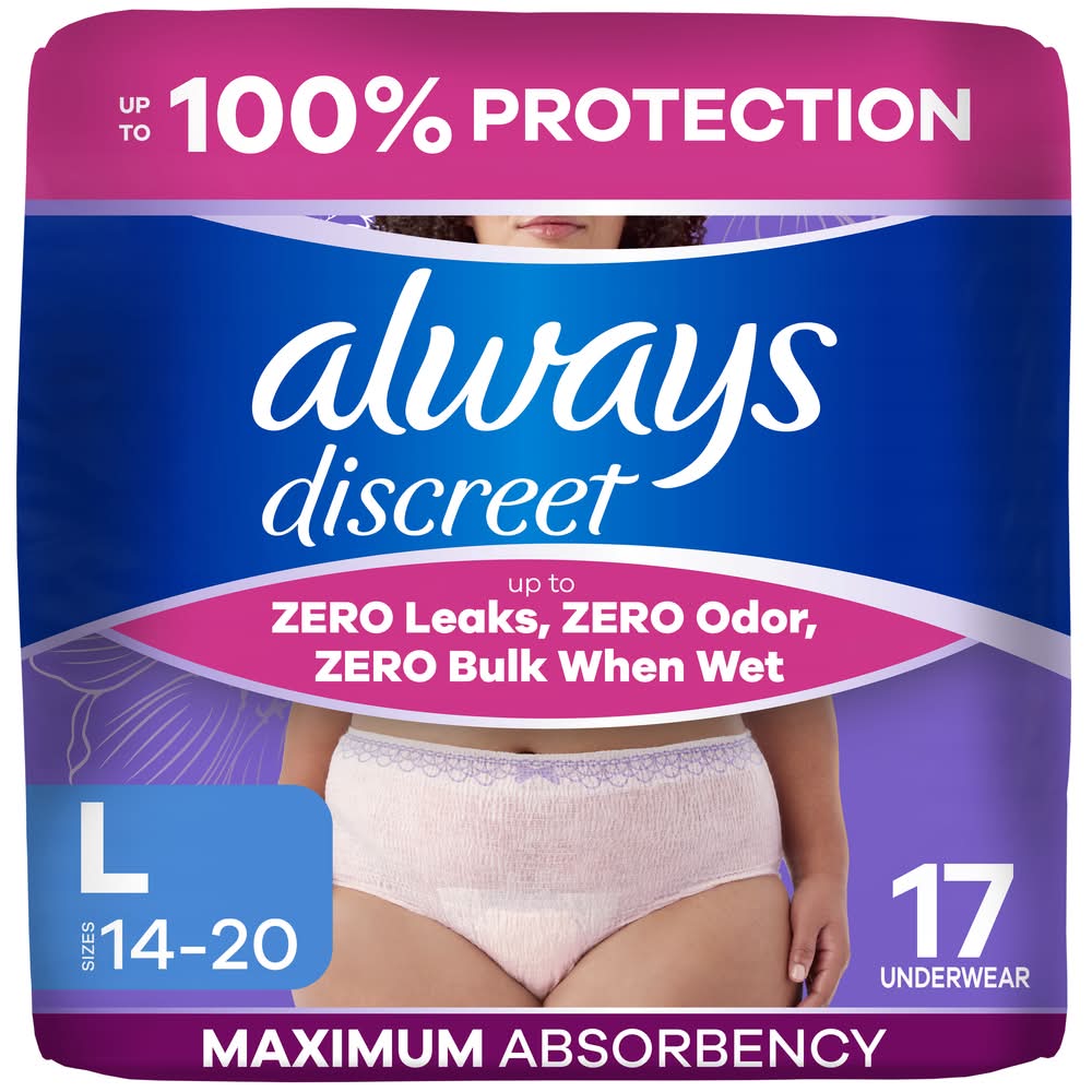 Always Discreet Maximum Absorbency Underwear, 14-20, Peony Pink (17 ct)