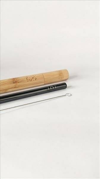 Bamboo Case - Stainless Steel Straw (Black)