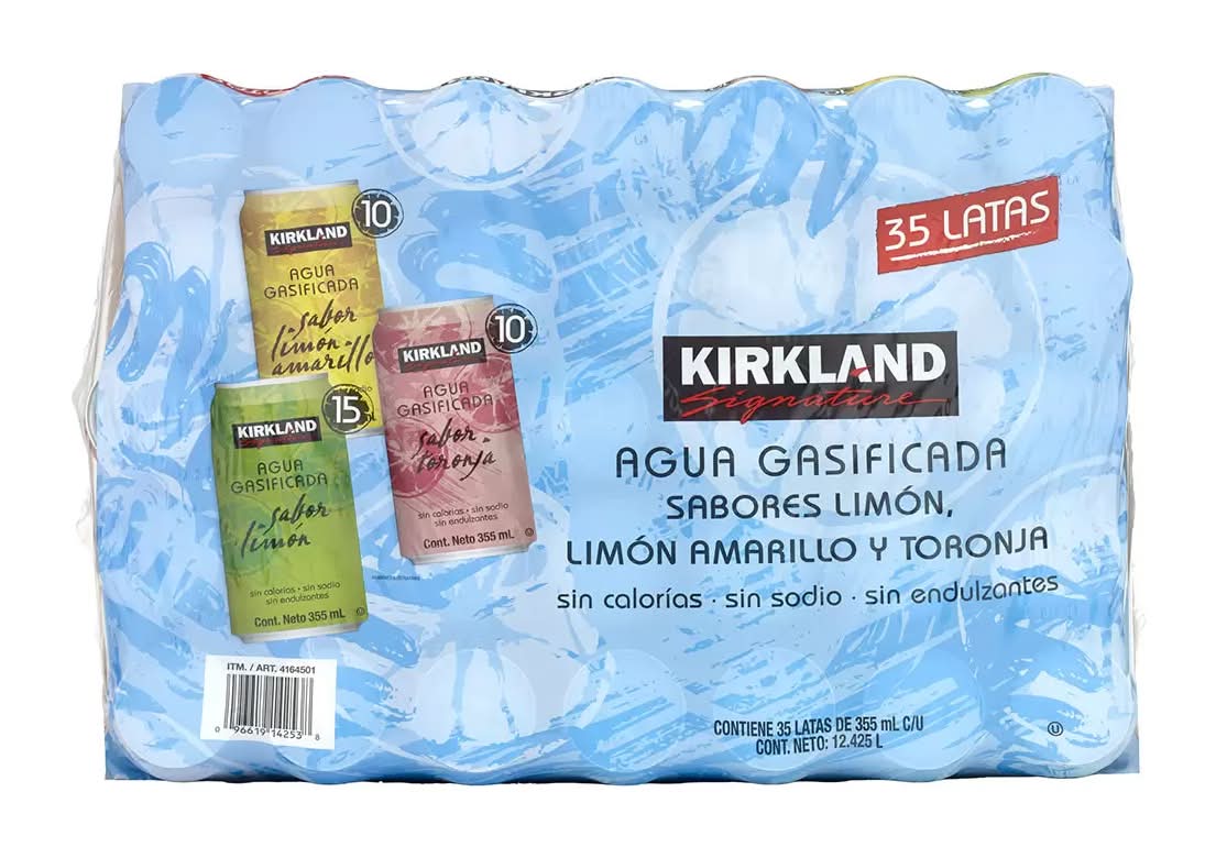 Kirkland Signature Agua Gasificada Ligeramente Saborizada 35 pzas. de 355 ml c/u