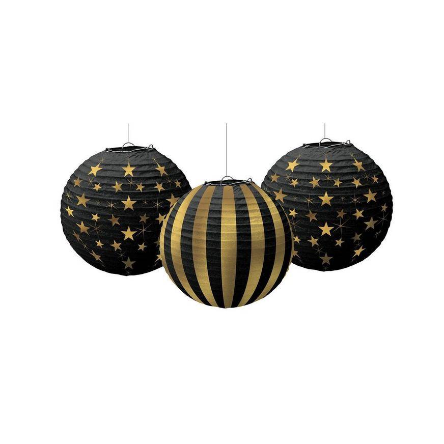 Gold Stars Stripes Paper Lanterns 3ct