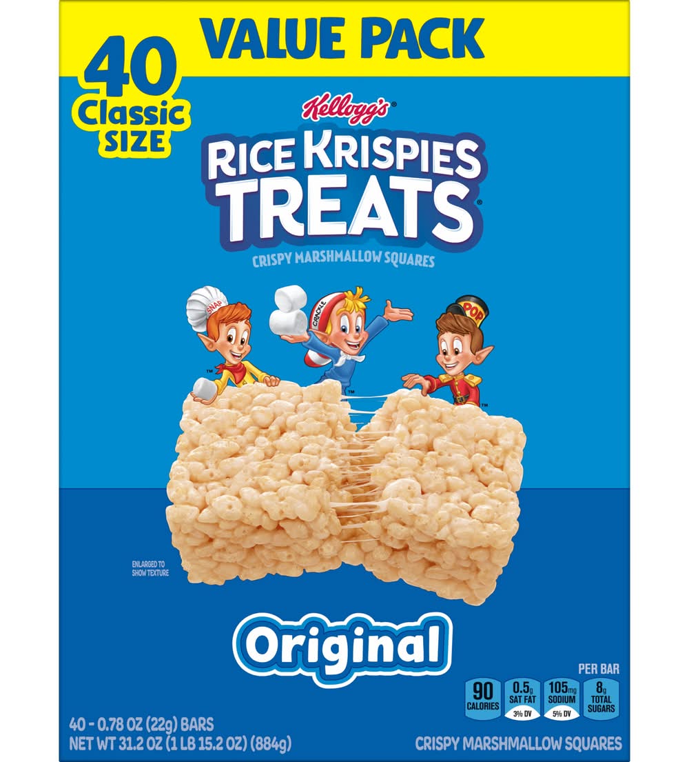 Rice Krispies Treats Crispy Marshmallow Squares Snack Bars Value pack, Original (40 x 0.78 oz)