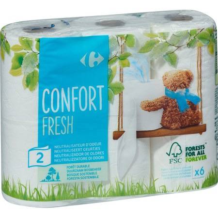 Papier toilette Confort Fresh CARREFOUR - le paquet de 6 rouleaux