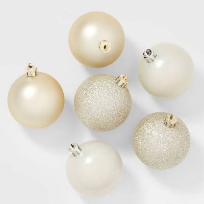 Wondershop Shatter-Resistant Round Christmas Tree Ornament Set, Candy White-Champagne (50 ct)