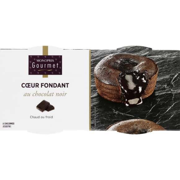 Monoprix Gourmet Coeur Fondant Au Chocolat Noir Les 2 Gâteaux De 90 G