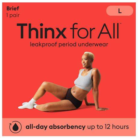 Thinx For All Women's Everyday Comfort Brief Leakproof Period Underwear (l/black)