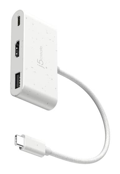 j5create USB-C® To HDMI™ & USB™ Adapter With Power Delivery, White, JCA379EW