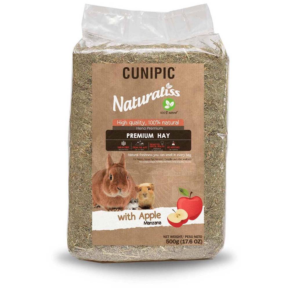 Cunipic heno premium con manzana para pequeños mamíferos naturaliss (bolsa 500 g)