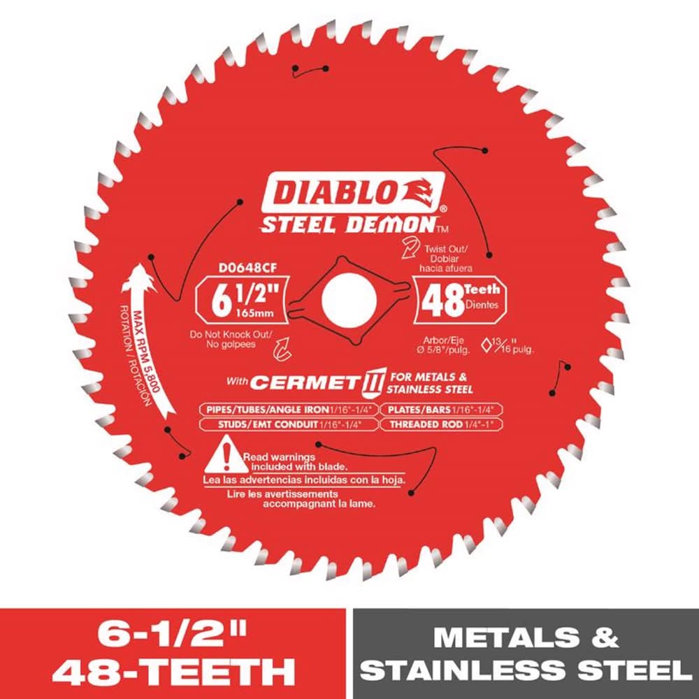 Diablo Steel Demon 6-1/2 In. D X 5/8 In. Stainless Steel Metal Saw Blade 48 Teeth 1 Pk