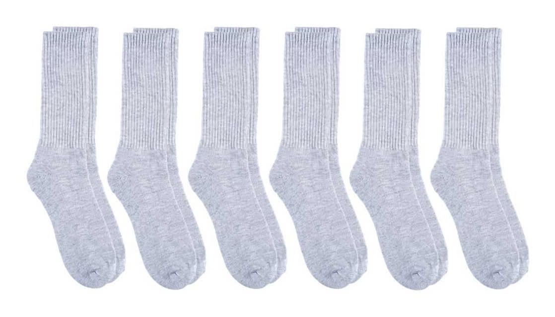 Zone Pro Men'S Half Cushion Crew Socks Shoe Size 6-12 Gray 6 Pk