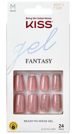 KISS Gel Fantasy Glue on Nails, M, Pink (24 ct)