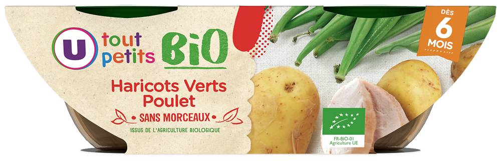 Bol Haricots Verts-Poulet 6M U Tout Petit Bio 2x200 gr