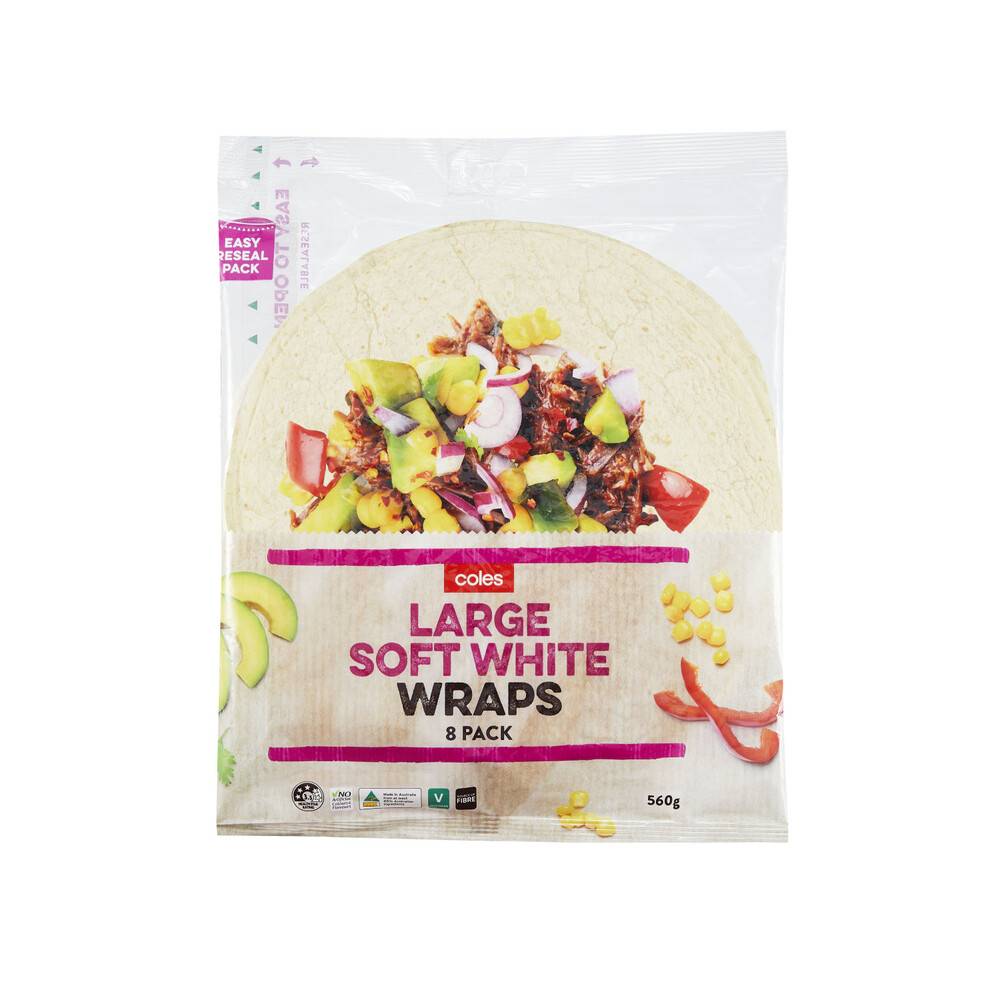 Coles White Wraps, Large Jumbo (560g, 8 pack)