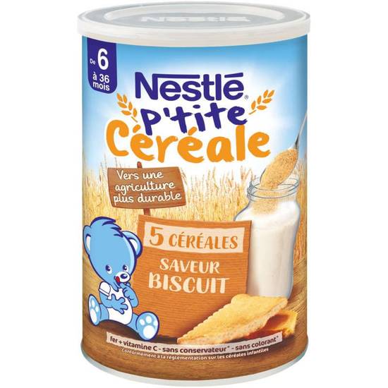 Nestlé P'Tite Céréale 5 Céréales Biscuits Sans Sucres Ajoutés En Poudre Dès 6 Mois 415G