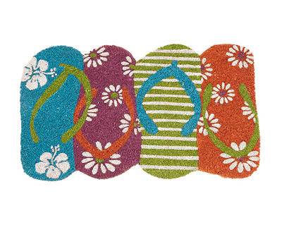 Patterned Flip-Flops Shaped Coir Doormat, Assorted