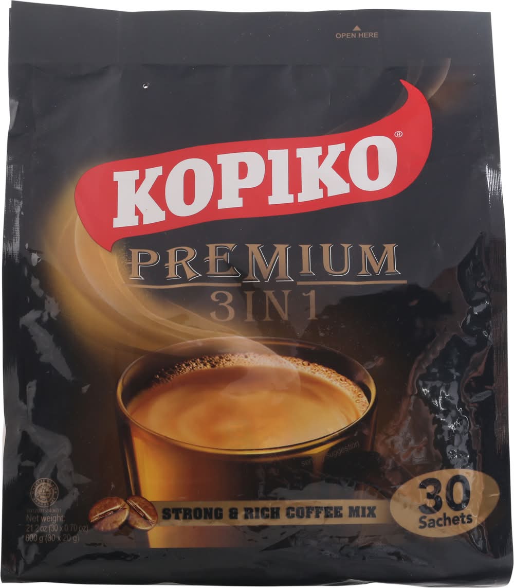 Kopiko Premium 3 in 1 Strong & Rich Coffee Mix Sachets (21 oz, 30 ct)