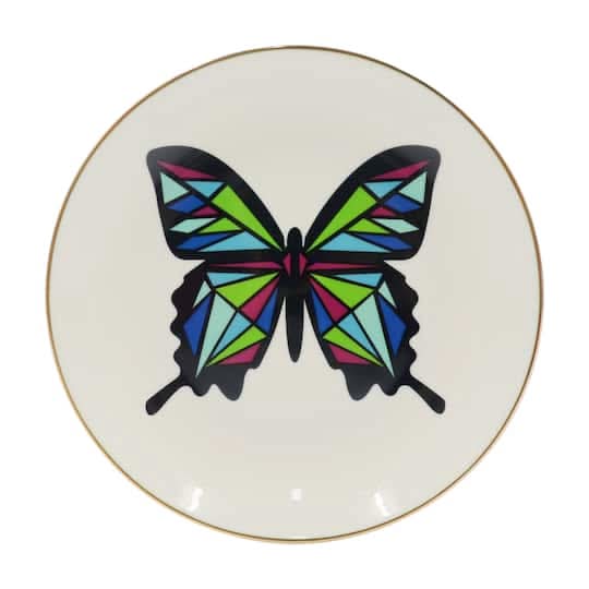 Jonathan Adler x Michaels Butterfly Ceramic Plate, 6 in, White Blue Green Pink