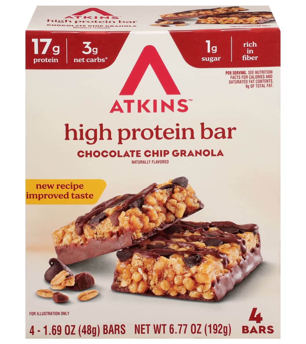 Atkins High Protein Bar, Chocolate Chip Granola (4 x 1.69 oz)