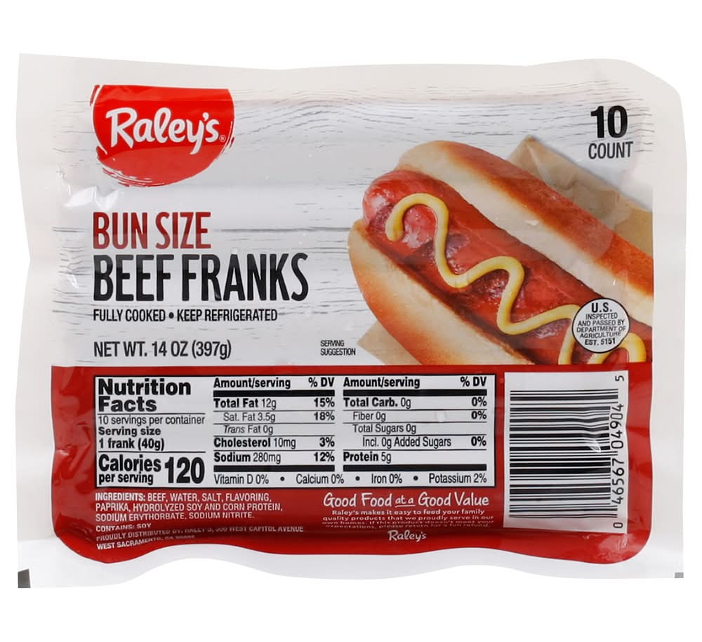 Raley's Bun Size Beef Franks (14 oz, 10 ct)