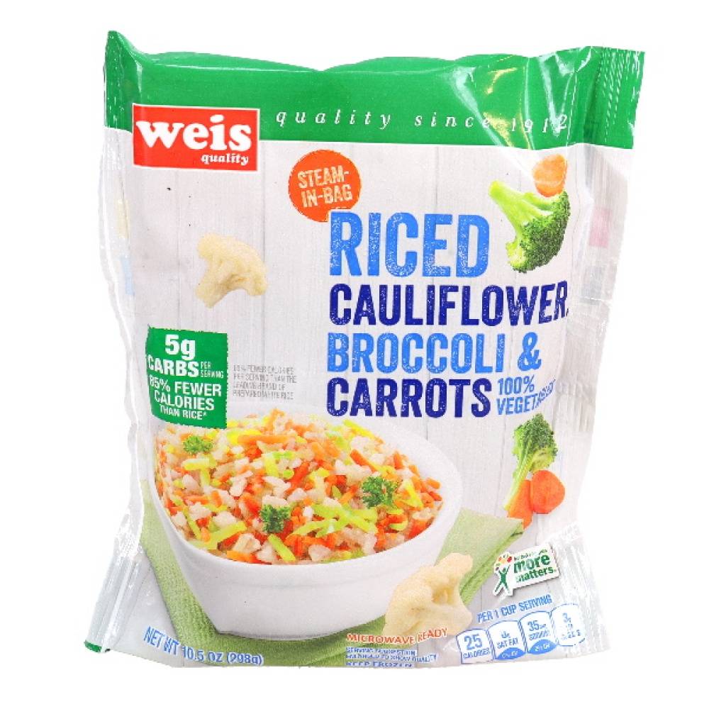 Weis Quality Vegetables Steam in Bag Riced Cauliflower Broccoli Carrots