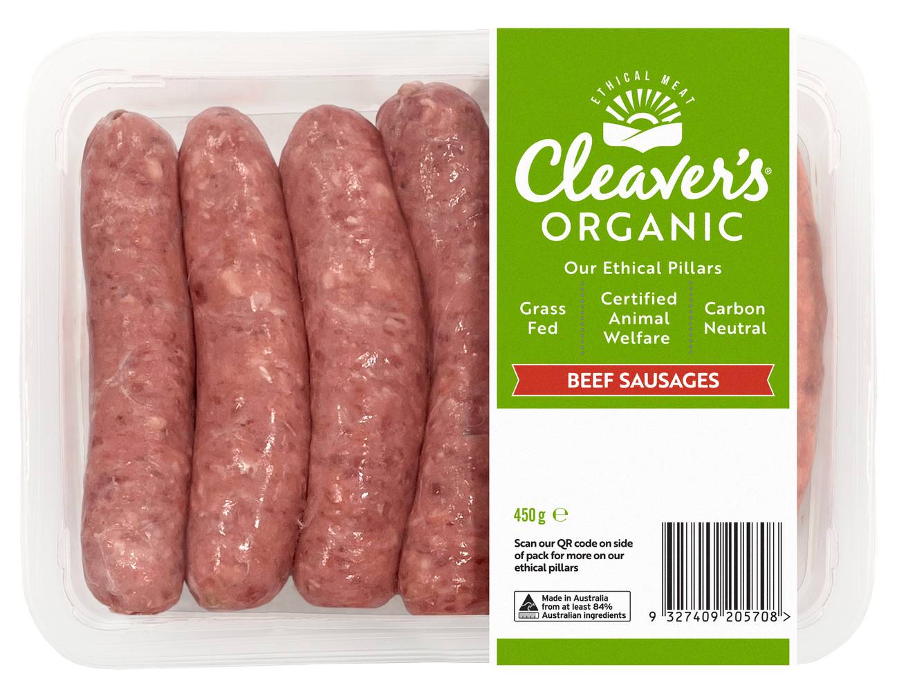 Cleaver's Organic Grass-Fed Beef Sausages (450g)