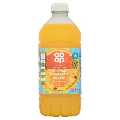 COOP DOUBLE CONCENTRATE ORANGE & PINEAPPLE SQUASH 750ML