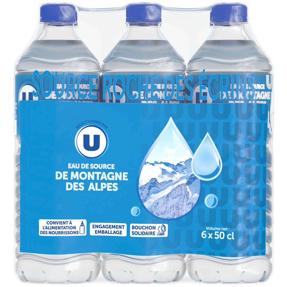 Les Produits U - U eau de source des montagnes des alpes (6 pièces, 500 ml)