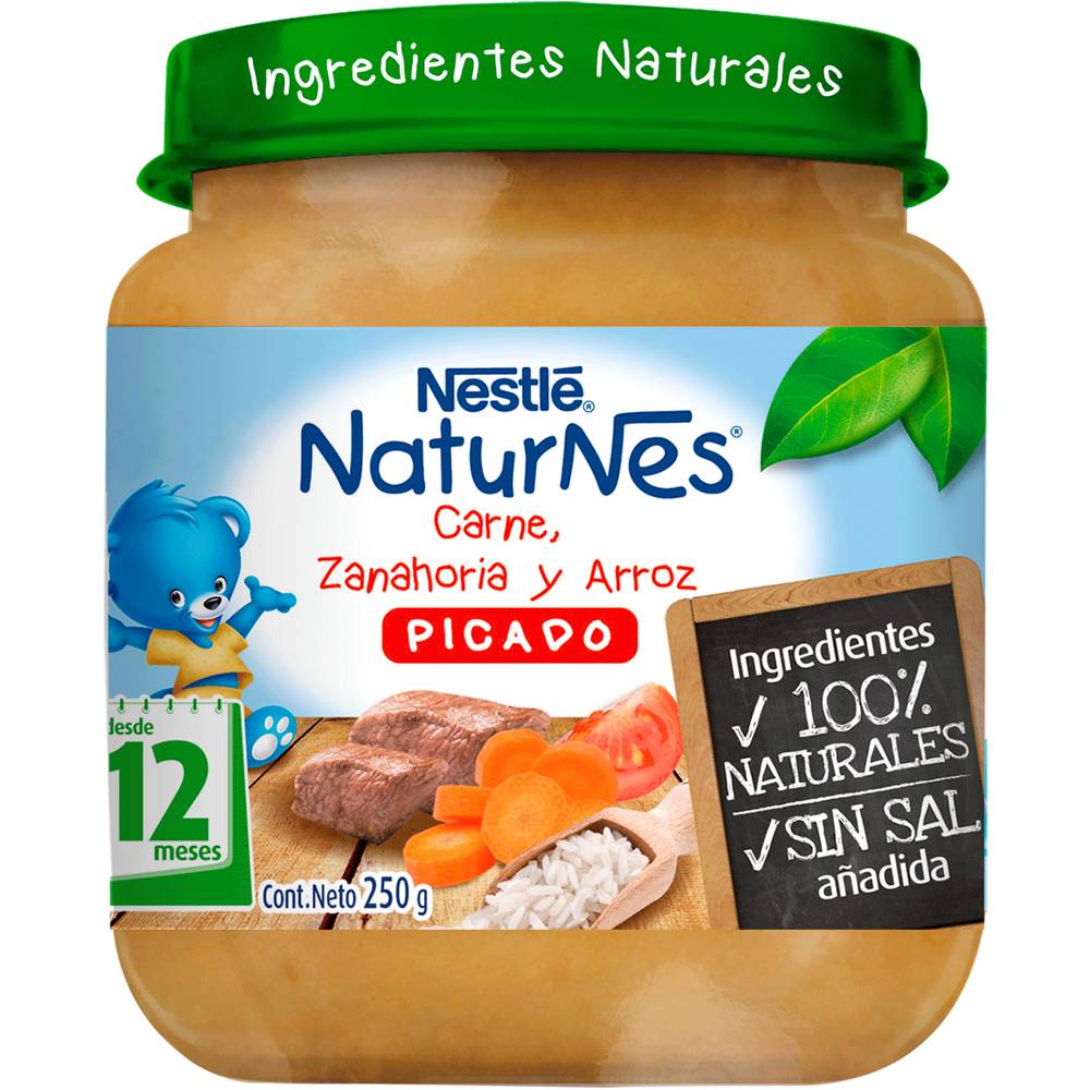 Nestlé picado naturnes carne, zanahoria y arroz (frasco 250 g)